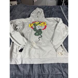 Unravel Project Distressed Snake Graphic Hoodie Grey Mens Size‎ L